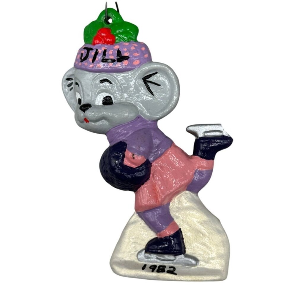 VTG Alberta's ceramic mold A-286 girl mouse ice skating ornament 1982 Jill READ